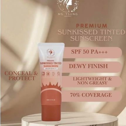 Ms Tsung Premium Sunkissed Tinted Sunscreen SPF50 PA+++ 50g – Lightweight Face Sunscreen with Natural Tint, Broad Spectrum UV Protection, Non-Greasy