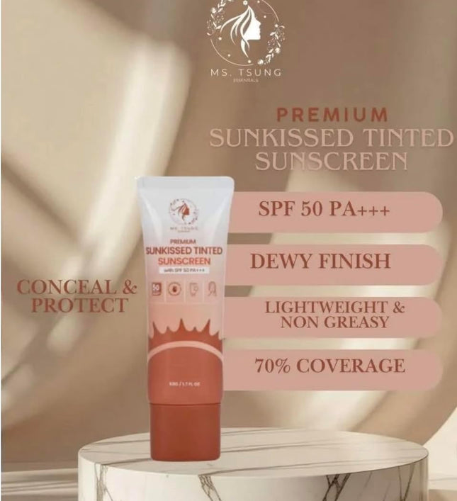 Ms Tsung Premium Sunkissed Tinted Sunscreen SPF50 PA+++ 50g – Lightweight Face Sunscreen with Natural Tint, Broad Spectrum UV Protection, Non-Greasy