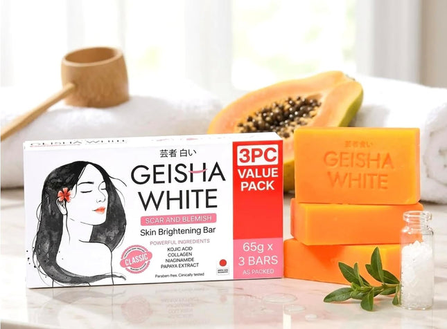 Geisha Skin Brightening Bar Classic Soap 65g (Pack of 3) | Brightening Cleansing Bar for Smooth, Radiant & Healthy-Looking Skin