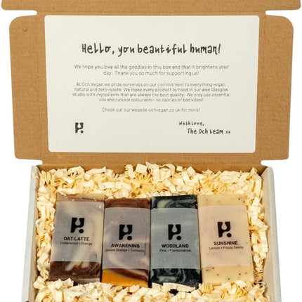Luxury Self Care Gift Set – 4 Mini Natural Soap Bars, – Relaxing Pamper Spa Gift for Women & Men