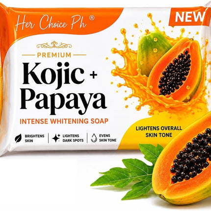 Her Choice Premium Kojic & Papaya Intense Whitening Soap 120g – Skin Brightening Soap Bar for Dark Spots, Acne Marks, Hyperpigmentation, Uneven Skin Tone, Glowing Radiant Skin, Face & Body Whitening