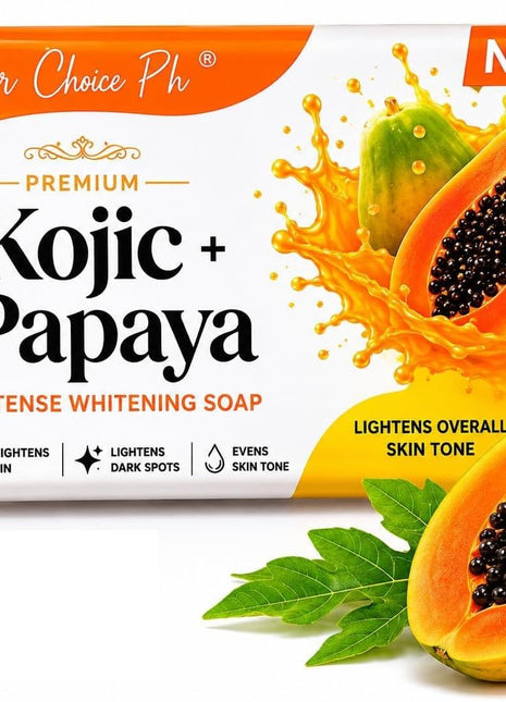 Her Choice Premium Kojic & Papaya Intense Whitening Soap 120g – Skin Brightening Soap Bar for Dark Spots, Acne Marks, Hyperpigmentation, Uneven Skin Tone, Glowing Radiant Skin, Face & Body Whitening