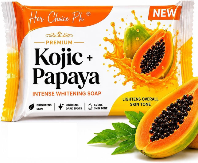 Her Choice Premium Kojic & Papaya Intense Whitening Soap 120g – Skin Brightening Soap Bar for Dark Spots, Acne Marks, Hyperpigmentation, Uneven Skin Tone, Glowing Radiant Skin, Face & Body Whitening