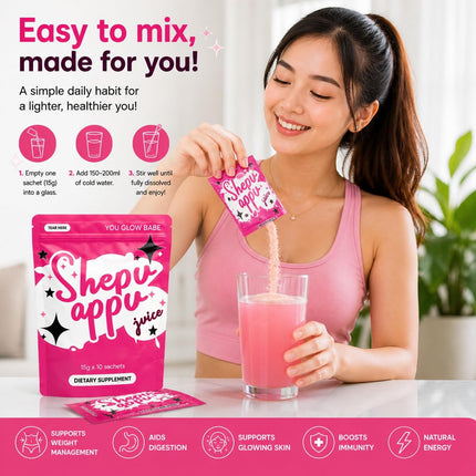Shepu Appu Juice Powder – Gut Health & Digestion Drink | Energy Boost, Weight Management & Skin Glow Support | 10 x 15g Sachets | No Added Sugar | Daily Wellness Supplement