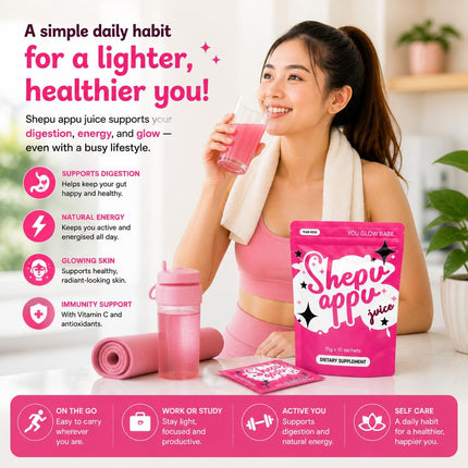 Shepu Appu Juice Powder – Gut Health & Digestion Drink | Energy Boost, Weight Management & Skin Glow Support | 10 x 15g Sachets | No Added Sugar | Daily Wellness Supplement