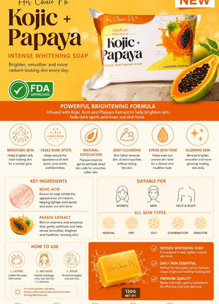 Her Choice Premium Kojic & Papaya Intense Whitening Soap 120g – Skin Brightening Soap Bar for Dark Spots, Acne Marks, Hyperpigmentation, Uneven Skin Tone, Glowing Radiant Skin, Face & Body Whitening