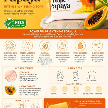 Her Choice Premium Kojic & Papaya Intense Whitening Soap 120g – Skin Brightening Soap Bar for Dark Spots, Acne Marks, Hyperpigmentation, Uneven Skin Tone, Glowing Radiant Skin, Face & Body Whitening