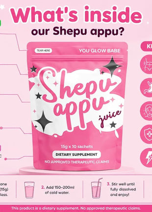 Shepu Appu Juice Powder – Gut Health & Digestion Drink | Energy Boost, Weight Management & Skin Glow Support | 10 x 15g Sachets | No Added Sugar | Daily Wellness Supplement