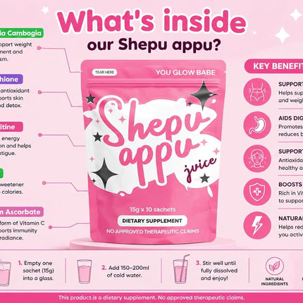 Shepu Appu Juice Powder – Gut Health & Digestion Drink | Energy Boost, Weight Management & Skin Glow Support | 10 x 15g Sachets | No Added Sugar | Daily Wellness Supplement