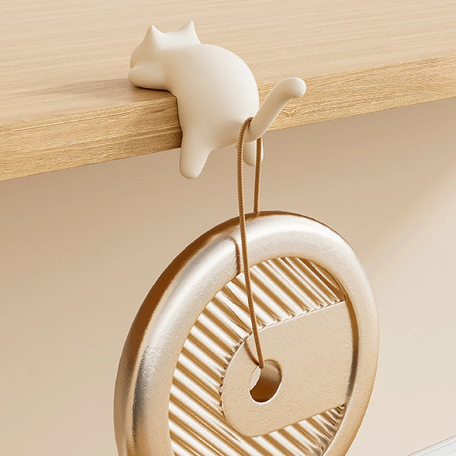 Cat Shaped No Trace Hooks, Damage-Free Wall Mount Holder Clip for Bag/Purse/Pencil Case on Desk Table Study Office