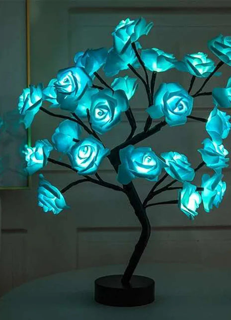 24 LED Rose Tree Lights USB Plug Table Lamp Fairy Flower Night Light For Home Party Christmas Wedding Bedroom Decoration Gift
