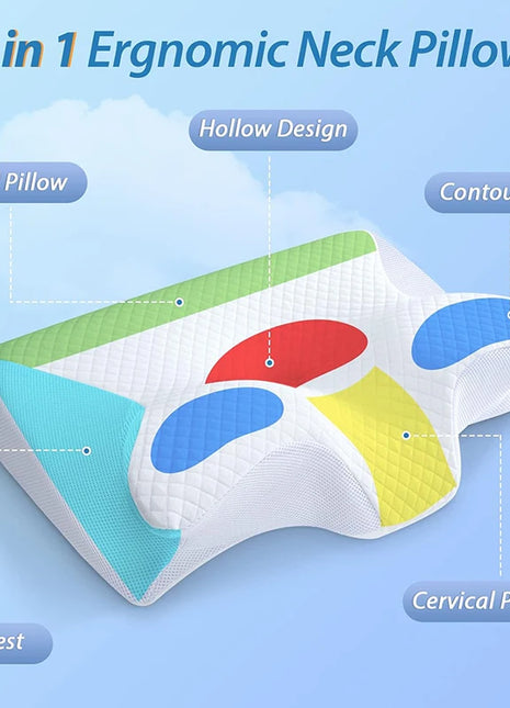 1pc Memory Foam Cervical Pillow, 2 in 1 Ergonomic Contour Orthopedic Pillow for Neck Pain, Contoured Support Pillows,Neck Pillow