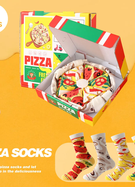 4 Pairs Unisex Pizza Socks – Medium Cut Novelty Food Socks Gift Set UK