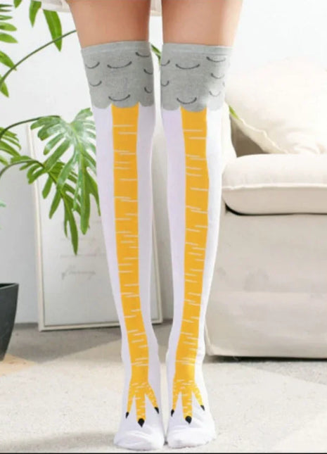 Men’s Funny 3D Chicken Thigh-High Socks – Novelty Cartoon Cosplay Cotton Blend Socks UK