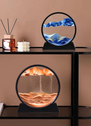 3D Moving Sand Art Picture – Round Glass Deep Sea Sandscape Hourglass Quicksand Decor UK