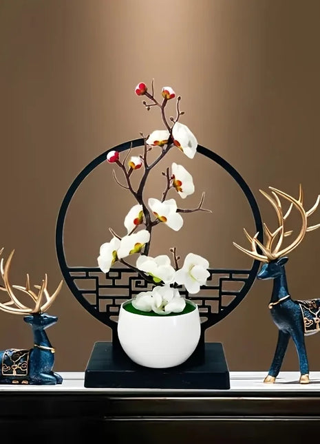 1set Chinese-Inspired Artificial Plum Blossom Bonsai with Screen Base - Versatile Tabletop Decor for Various Rooms, Ideal for