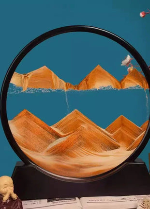 3D Moving Sand Art Picture – Round Glass Deep Sea Sandscape Hourglass Quicksand Decor UK